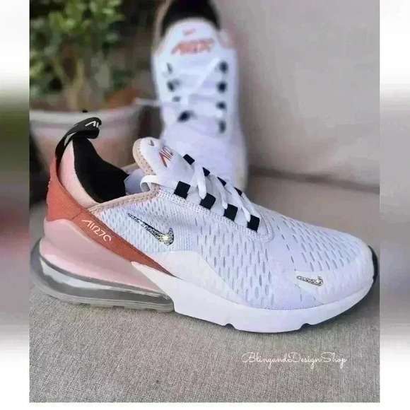 Women's Bling Nike Air Max 270 White Pink Sneakers made with Swarovski Crystals - Picture 5 of 9